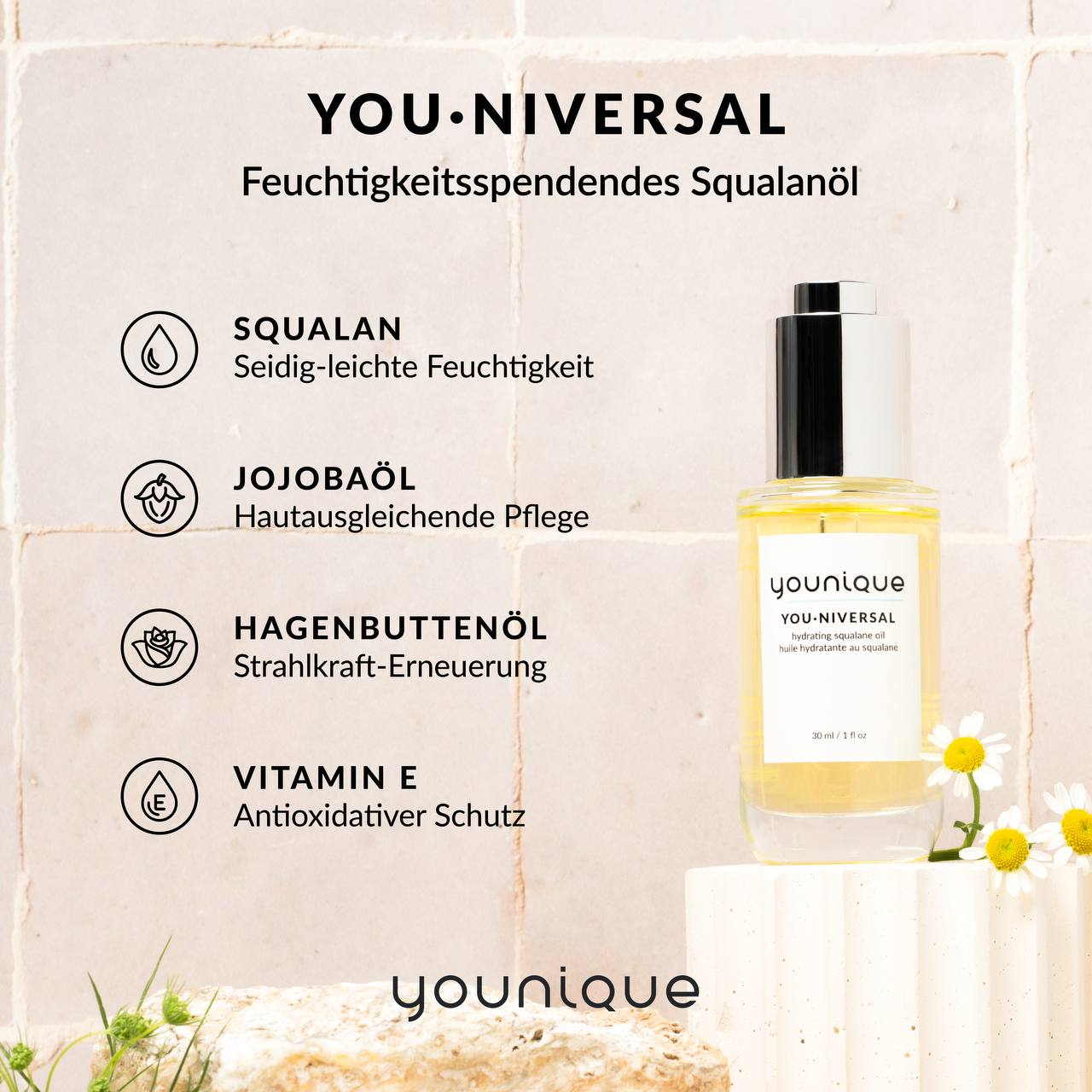 Younique Youniversal feuchtigkeitsspendendes Squalanöl Inhaltsstoffe